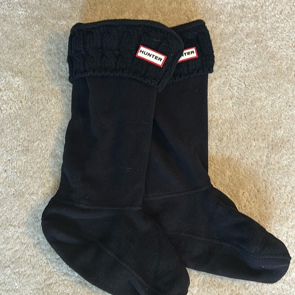 NWT Hunter Boot Socks BLACK Rib Cuff Fleece Tall size Large